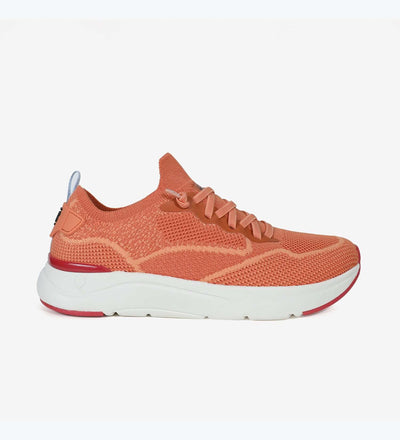 Orange Cue women's sneakers with mesh upper, elasticated laces, memory foam insole, and ultralight EVA sole for comfort and style.