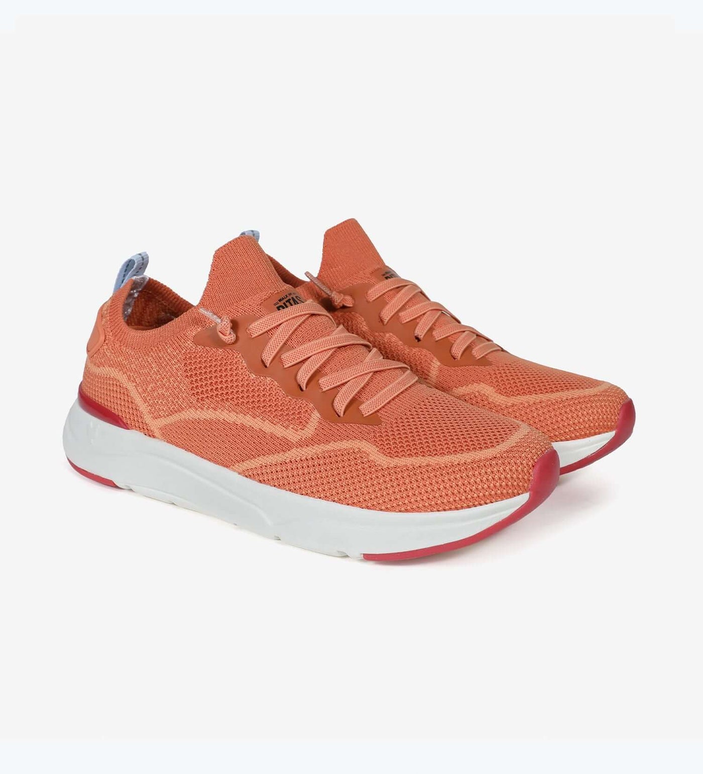 Orange Cue women's sneakers by Pitas with mesh fabric, elastic no-tie laces, and memory foam insole for all-day comfort.