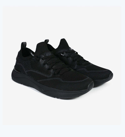 Black Cue women's sneakers by Pitas with memory foam, mesh upper, elasticated collar, and EVA sole for all-day comfort.