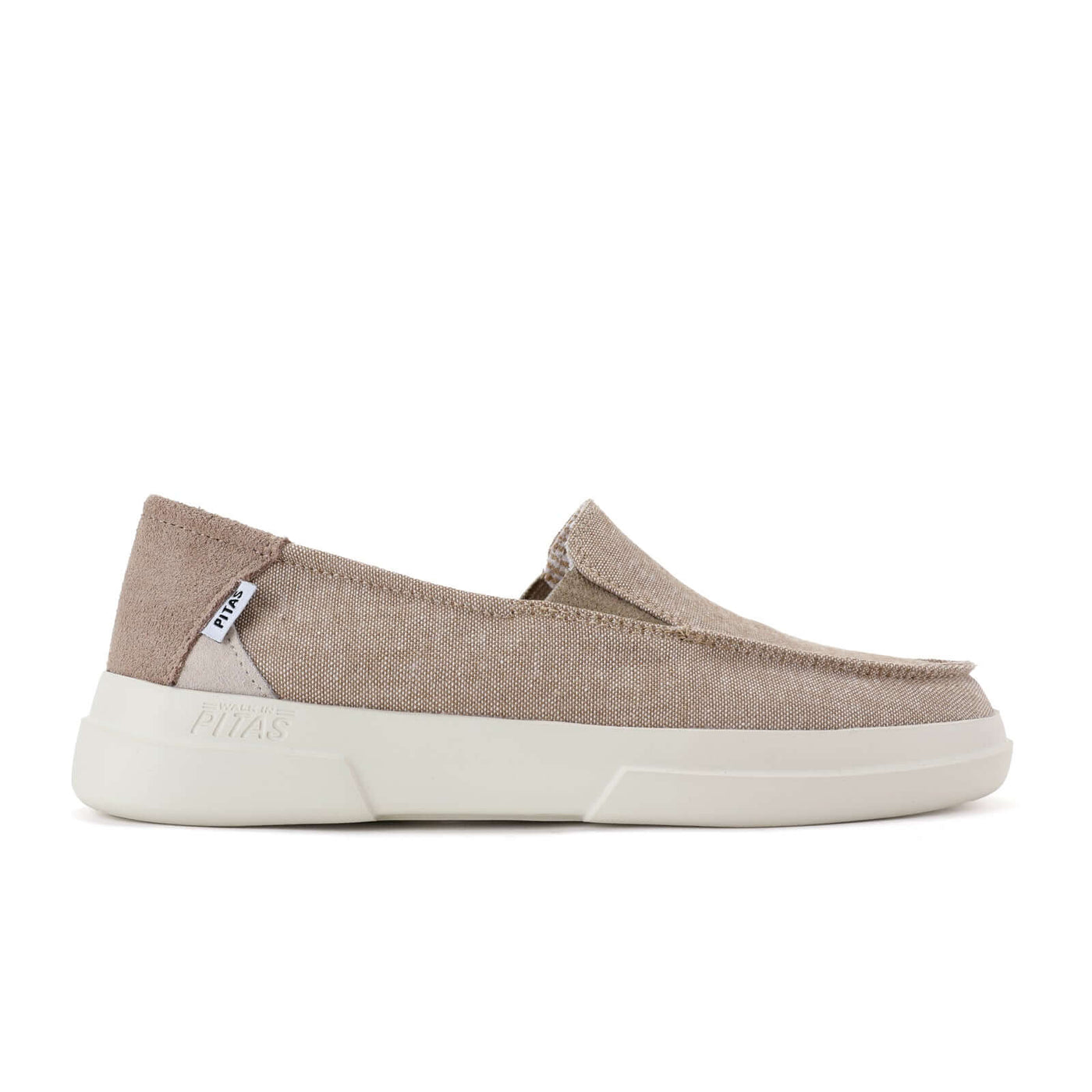 Beige Jara Ultralight Slip-Ons with 100% cotton upper, EVA sole, and elasticated gussets. Perfect summer shoe for women.