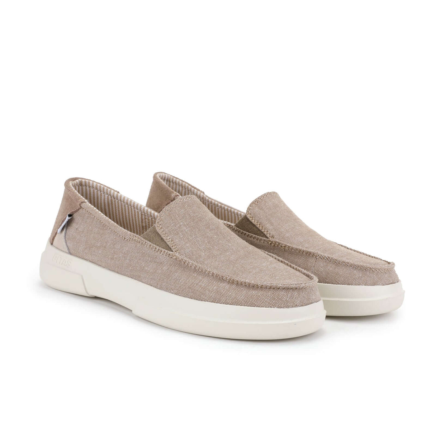 Beige Jara Ultralight Slip-Ons with elastic gussets, cotton upper, vibrant lining, and EVA sole for comfort and support. Perfect summer shoes.