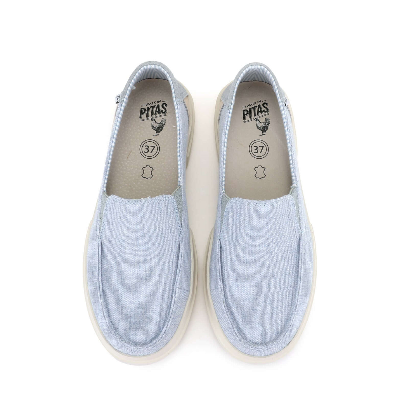 Light blue Jara Ultralight Slip-Ons with cotton upper, elasticated gussets, and EVA sole, perfect for a comfy summer look.