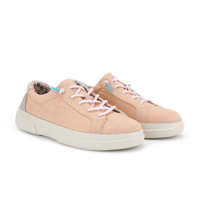 Peach Iris Ultralight Sneakers with elastic laces, cotton upper, and flowery lining for women, featuring EVA sole and comfort insole.