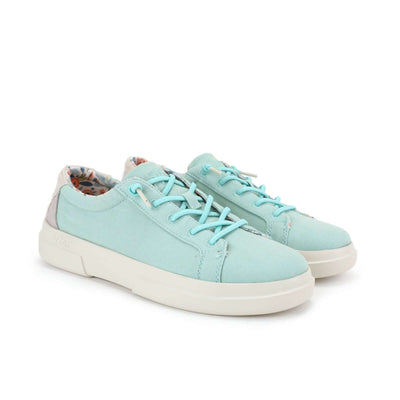 Light blue Iris Ultralight Sneakers with elastic laces, featuring a colorful flowery lining, 100% cotton upper, and EVA sole.