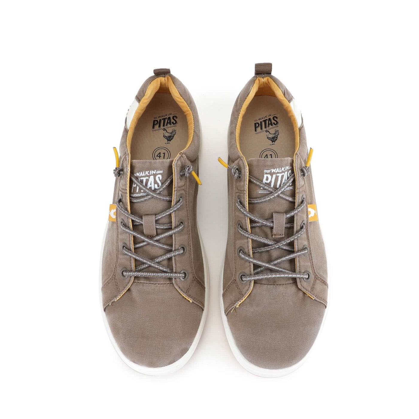 Brown Malibu Hi-Grip Sneakers with easy-on elastic laces and ultralight EVA sole, featuring cotton upper and Pitas Comfort insole.