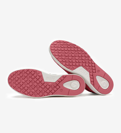 Pink rubber outsole of Maui Hi-Grip Boat Shoes showcasing slip-resistant grip and shock absorbent EVA sole.