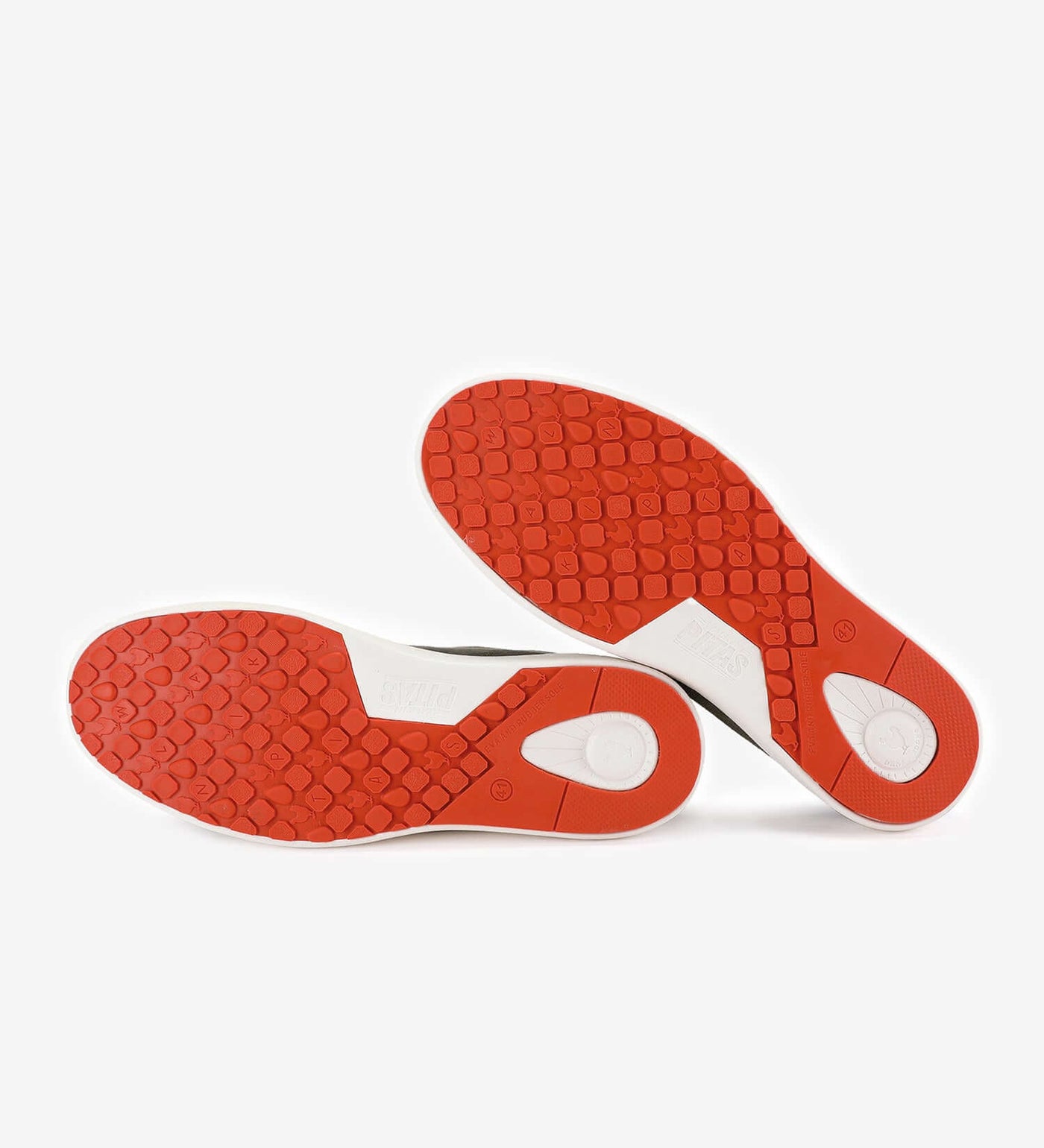 "Biarritz Hi-Grip Wally shoe soles with red color contrast, showcasing durable rubber Pitas outsole for enhanced traction"