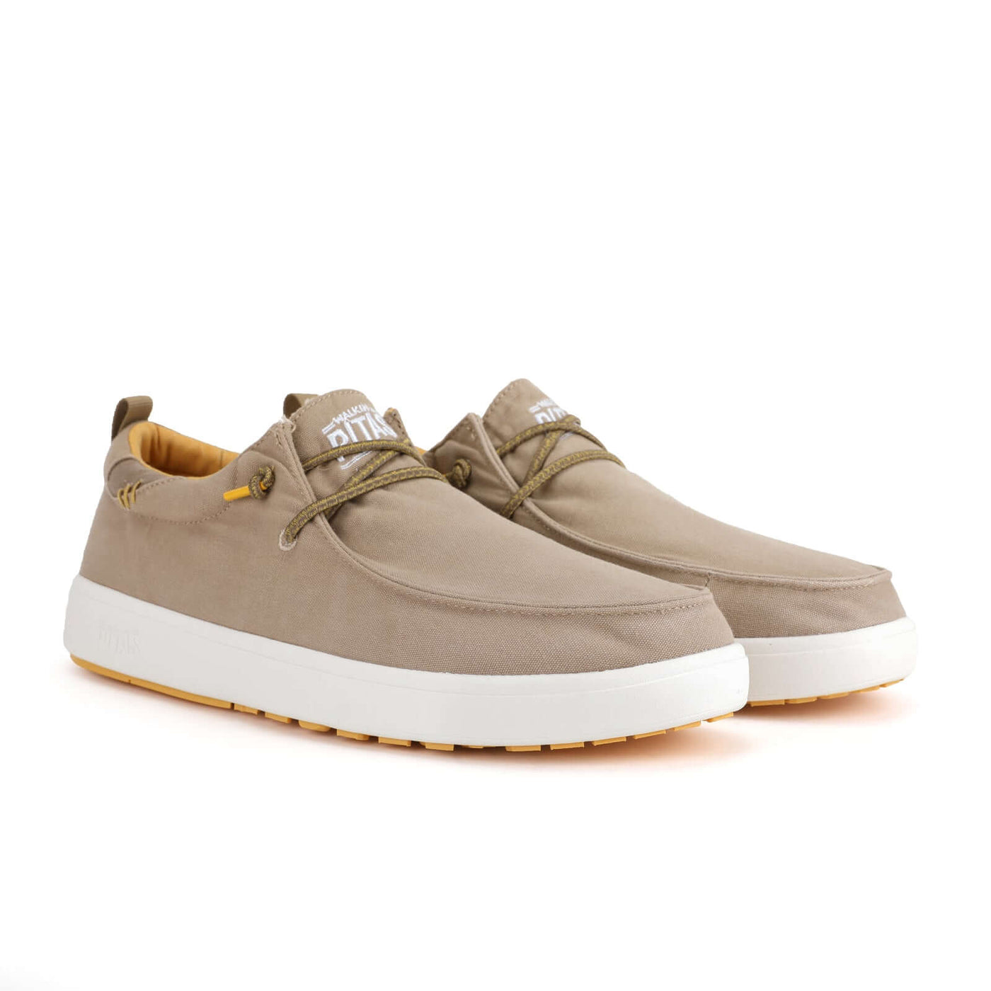 Coast Biarritz Hi-Grip Wally shoes with beige canvas, elastic laces, EVA sole, and contrasting rubber outsole.