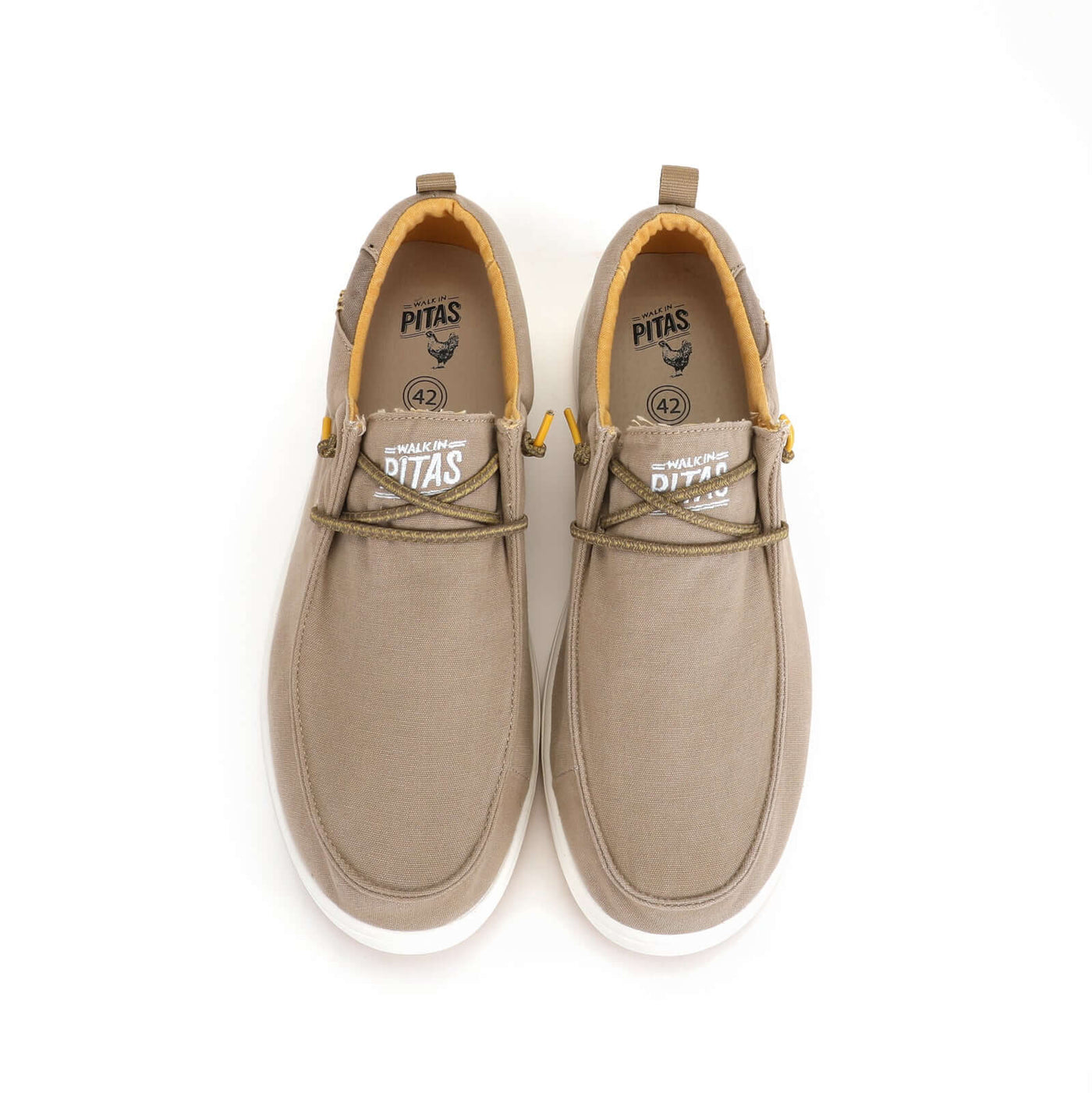 Biarritz Hi-Grip Wally shoes with elastic laces, cotton canvas upper, EVA sole, and contrast Pitas rubber outsole.