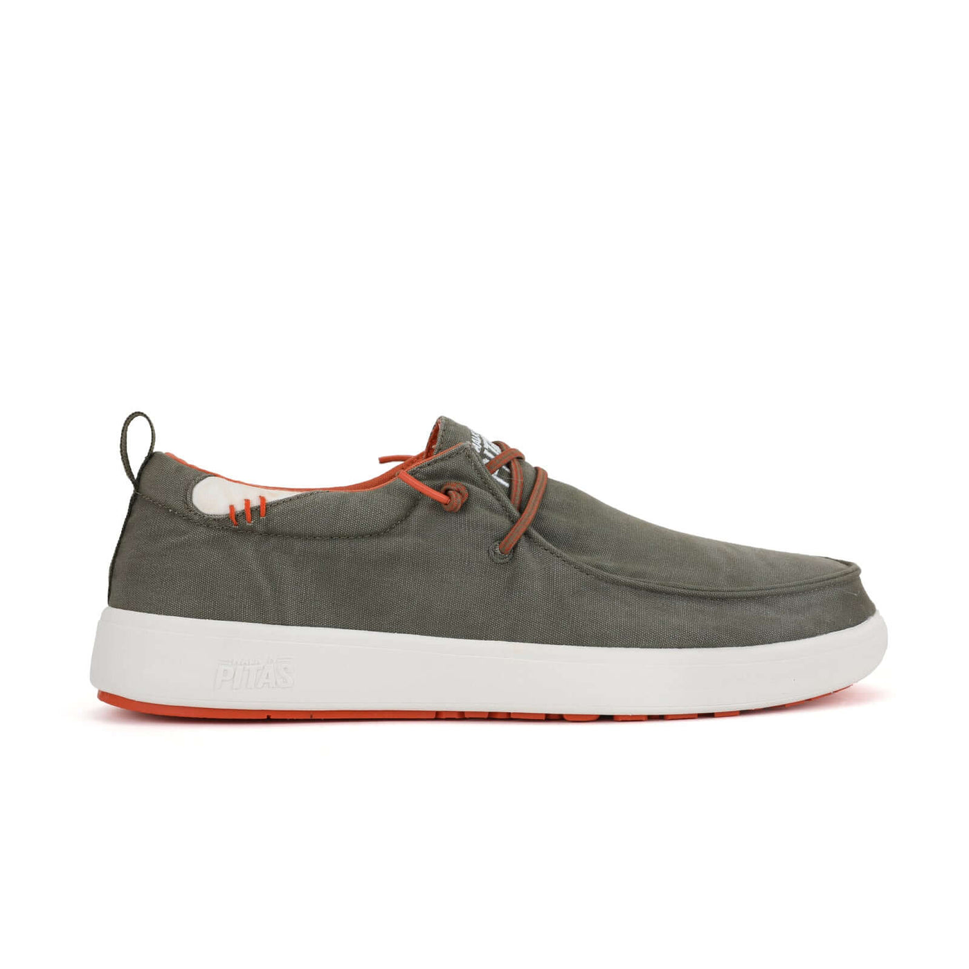 Biarritz Hi-Grip Wally shoe with grey cotton canvas, easy-on elastic laces, and white EVA sole featuring a hi-grip contrast rubber outsole.