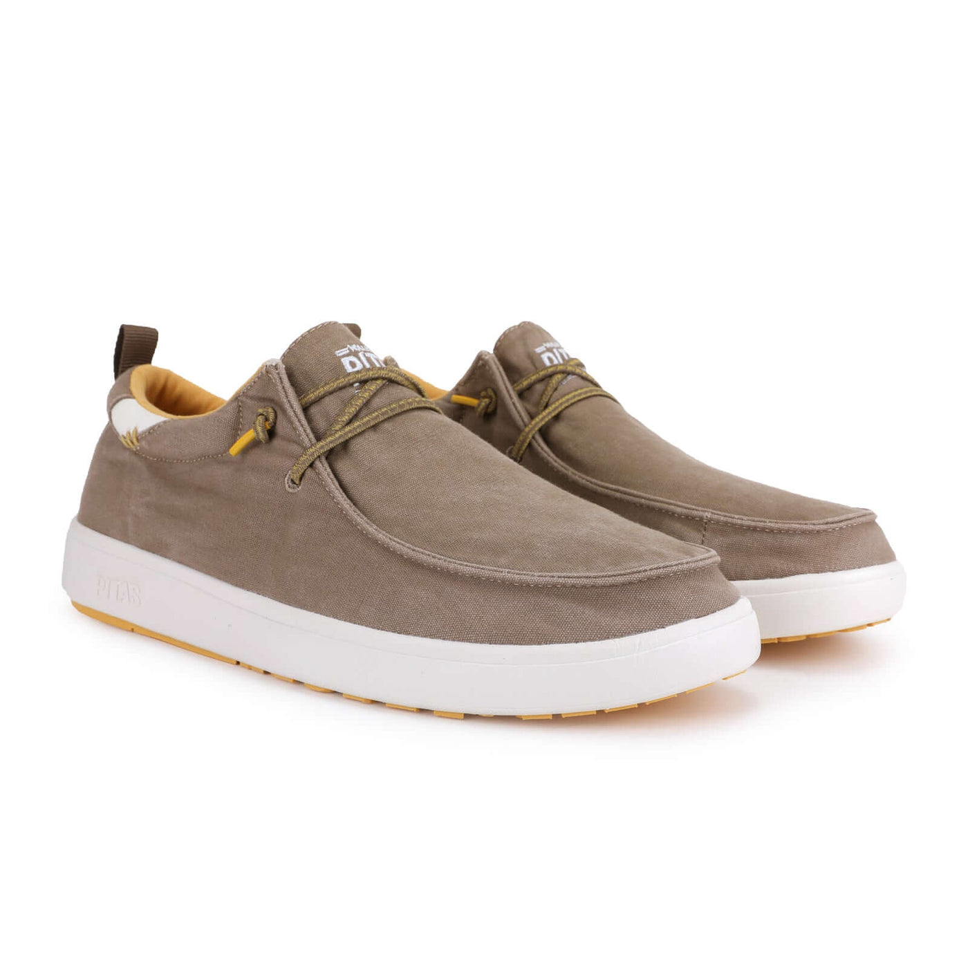 Biarritz Hi-Grip Wally shoes with cotton canvas upper, elastic laces, and high-grip rubber outsole in a light brown color.