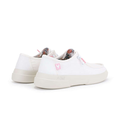 Dafne Ultralight Wally in white, rear view of casual summer shoes with elastic laces and supportive heel counter, featuring colorful lining.