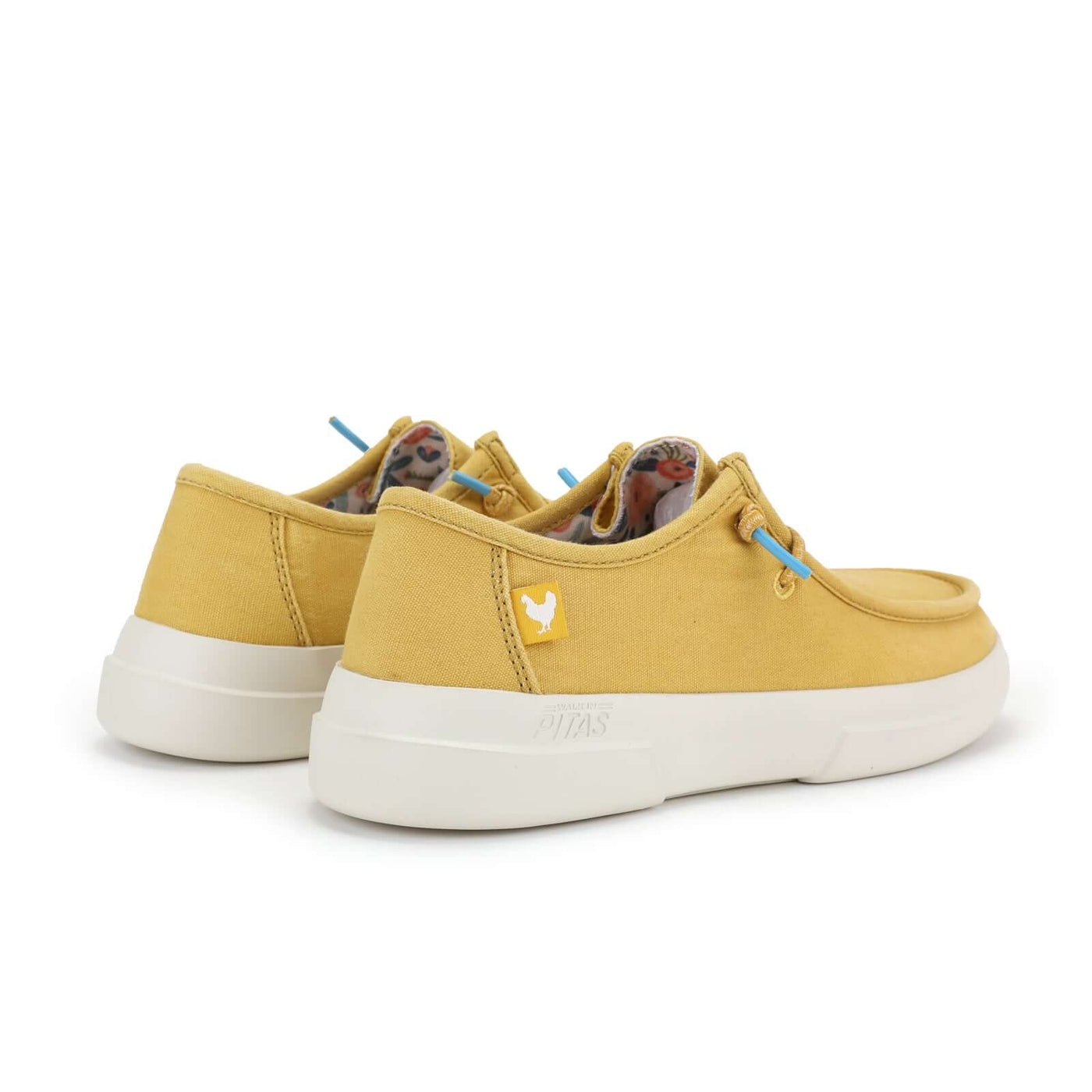 Dafne Ultralight Wally in yellow with easy-on elastic laces and flowery lining, featuring ultralight EVA sole for summer comfort.