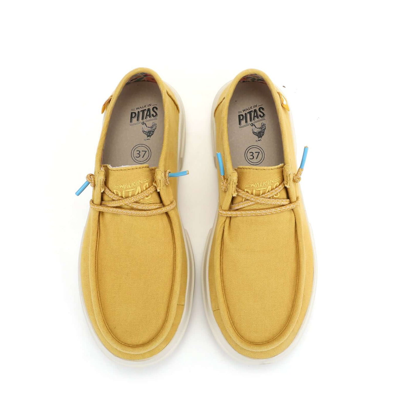 Dafne Ultralight Wally shoes in yellow with adjustable elastic laces and flowery lining, featuring lightweight EVA sole for summer comfort.