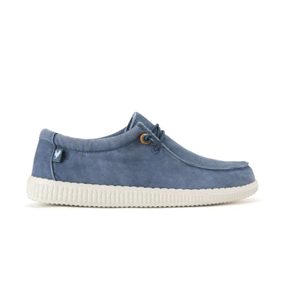 Ultralight blue canvas Wally shoe by Walk In Pitas with sturdy EVA sole and relaxed fit design.