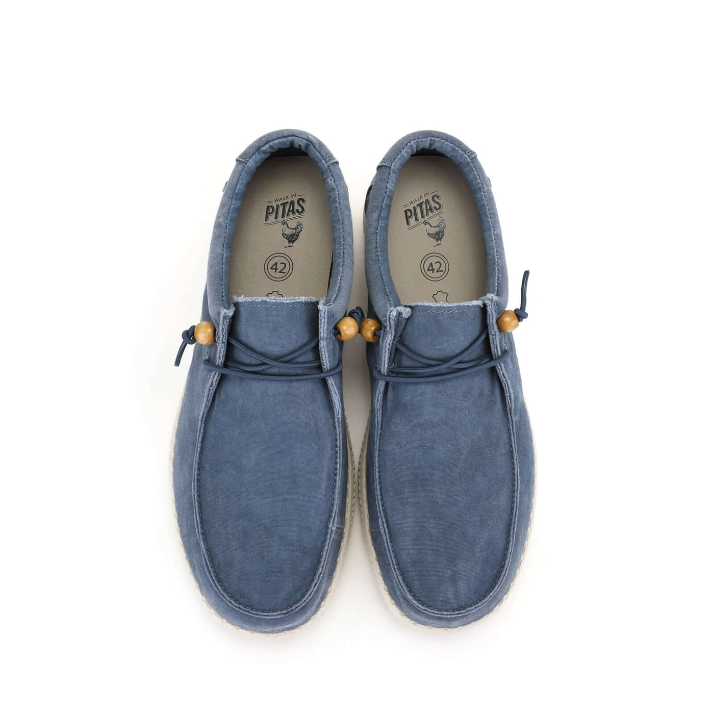 Blue WP150 Ultralight Canvas Wally shoes by Walk In Pitas, featuring double washed canvas and lightweight EVA sole.