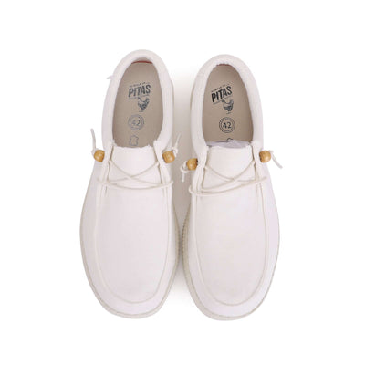 White WP150 Ultralight Canvas Wally shoes by Walk In Pitas, featuring a lightweight, durable design with double washed cotton canvas.