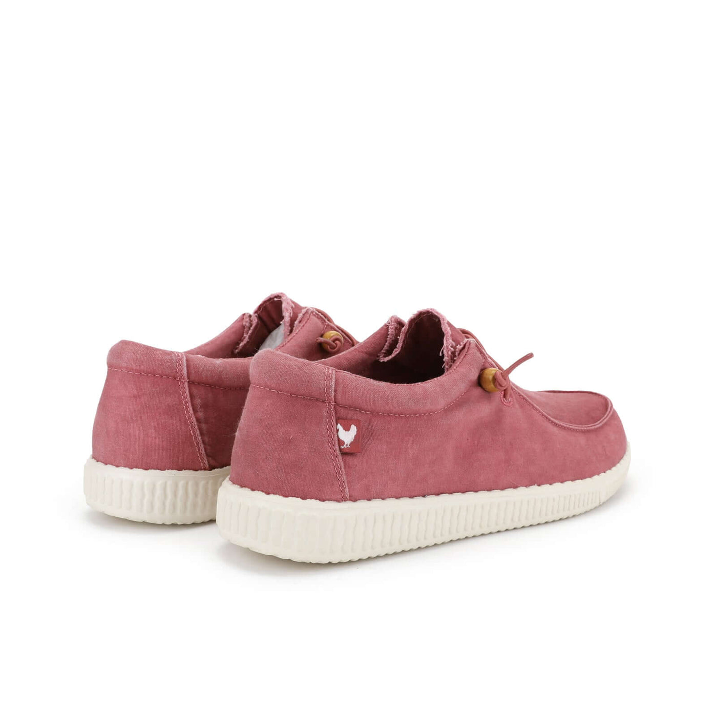 Pink WP150 Ultralight Canvas Wally shoes with white EVA sole, designed for comfort by Walk In Pitas, rear side view.