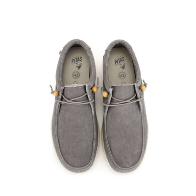 Gray WP150 Ultralight Canvas Wally shoes by Walk In Pitas, featuring a double washed canvas cotton upper and durable EVA sole.