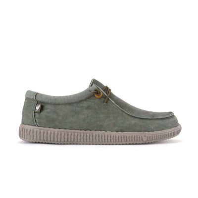 Ultralight canvas green Wally shoe by Walk In Pitas with EVA sole, showcasing comfort and durability.