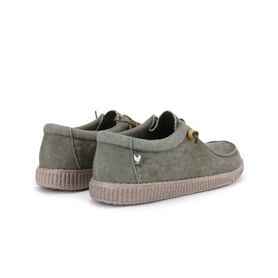 Green WP150 Ultralight Canvas Wally shoes with durable EVA sole by Walk In Pitas, showcasing a relaxed fit and double washed canvas design.