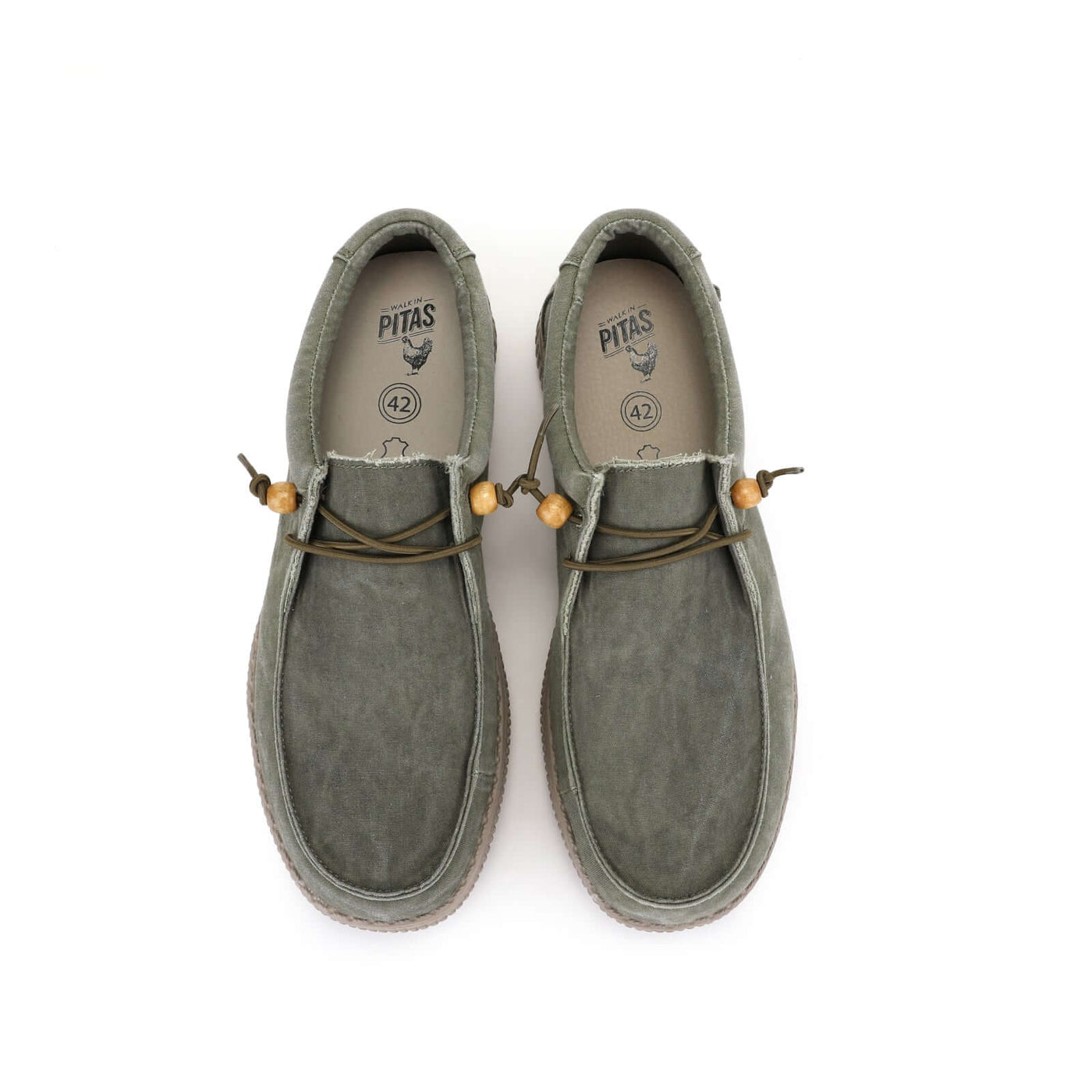 Ultralight Canvas Wally Shoes by Walk In Pitas in Green, Featuring Double Washed Canvas Cotton Upper and Soft Cotton Lining