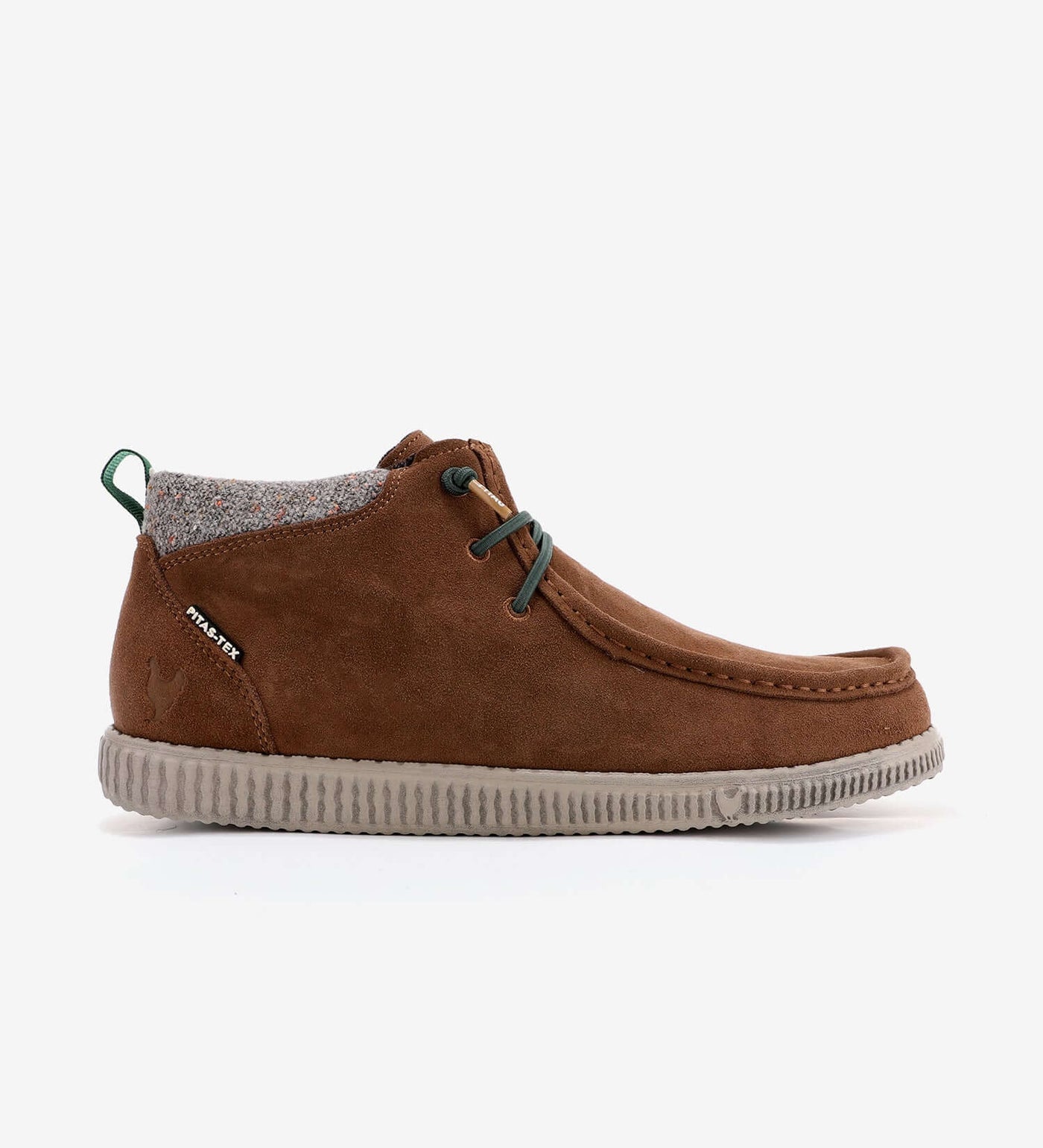 Brown WP150 Bob Mocs by Walk In Pitas, waterproof mid-top shoes with Pitas-Tex technology, high-quality suede upper.