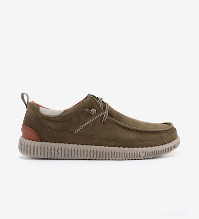 Durable water repellent suede moc-toe shoe with elasticated laces and WP150 ultralight sole by Pitas.