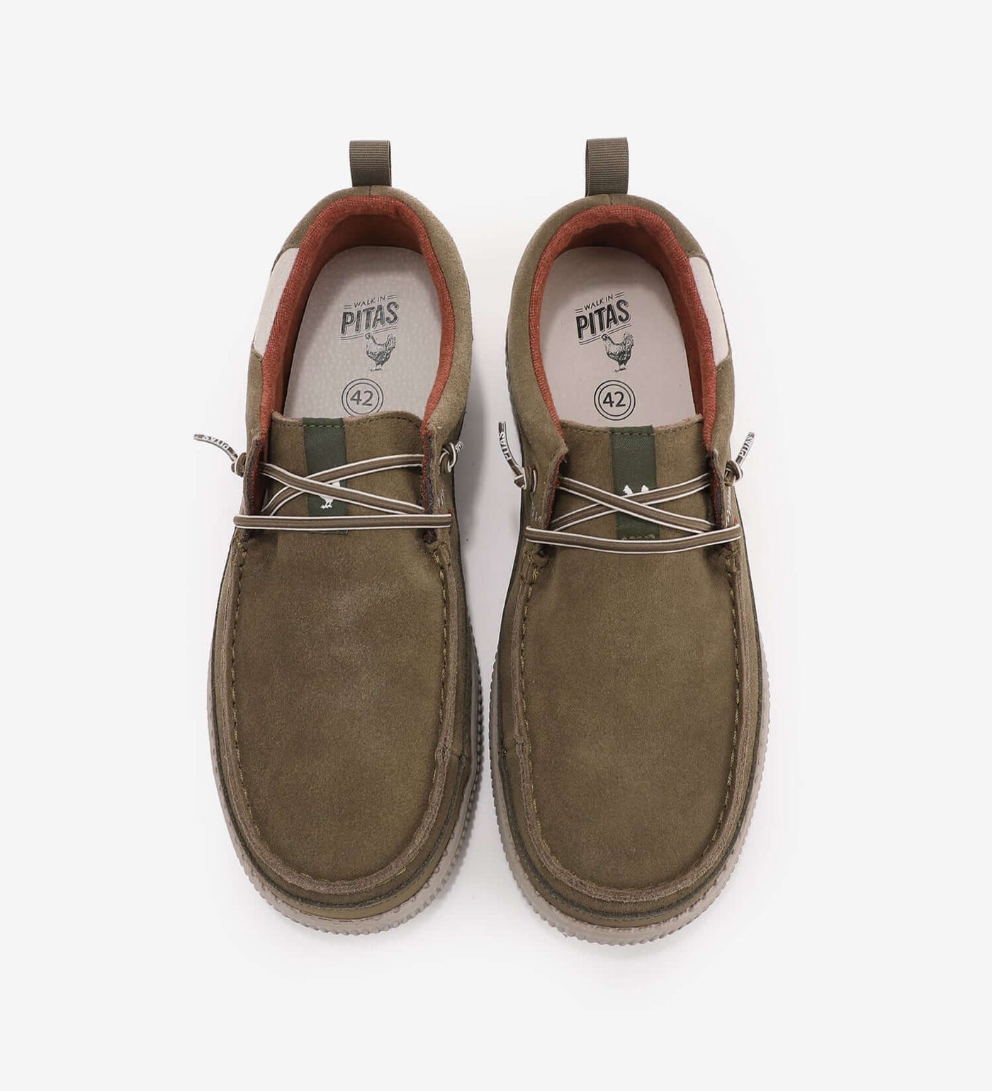 Durable water-repellent suede moc-toe shoes WP150 Bruce by Pitas with elasticated laces, leather details, and comfort insoles.