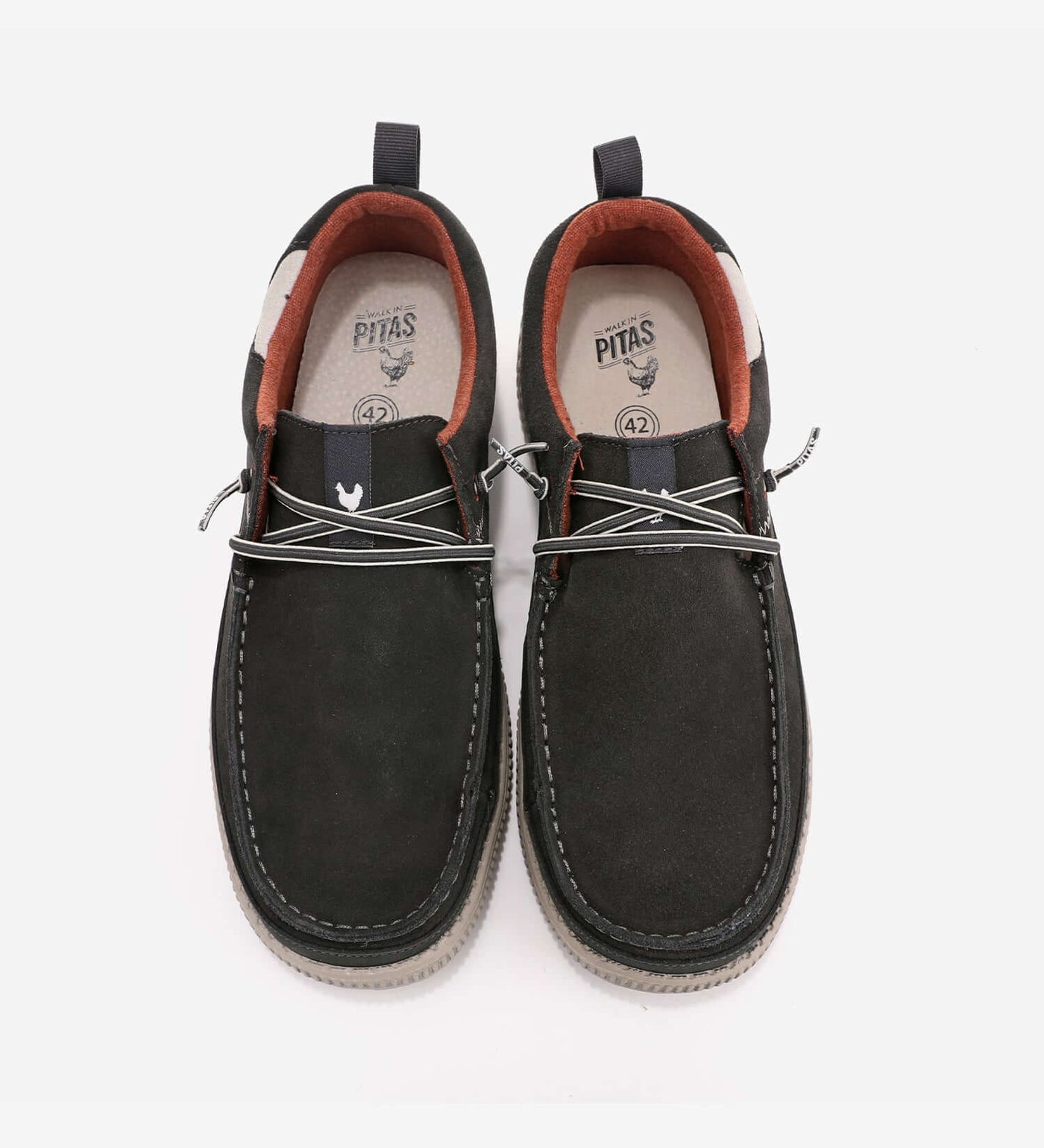 Durable Pitas WP150 Bruce suede moc-toe shoes with elasticated laces and water repellent design, featuring comfy cushioning soles.