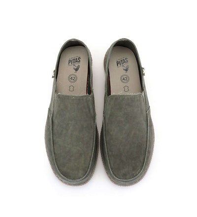 WP150 Ultralight Loafers with elastic gussets and EVA sole, top view showcasing cotton upper and Pitas detailing, size 42.