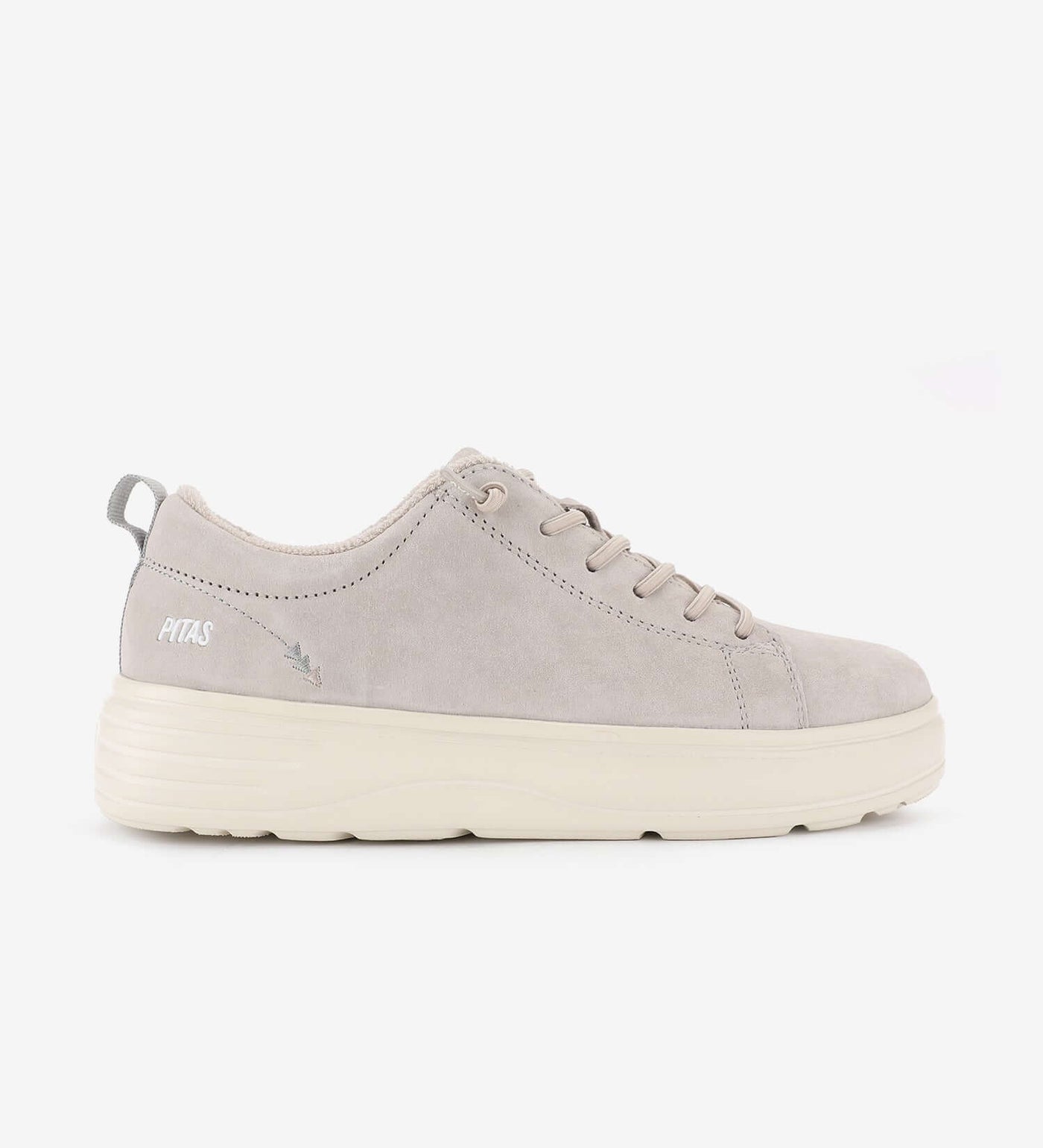 Yari Suede Sneakers by Pitas, water-repellent and breathable, in light beige with elastic easy-on laces and a classic sneaker design.