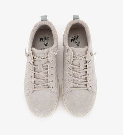 Yari Suede Sneakers by Pitas, water-repellent and lightweight, featuring six lace eyelets and elastic laces for a comfortable fit.