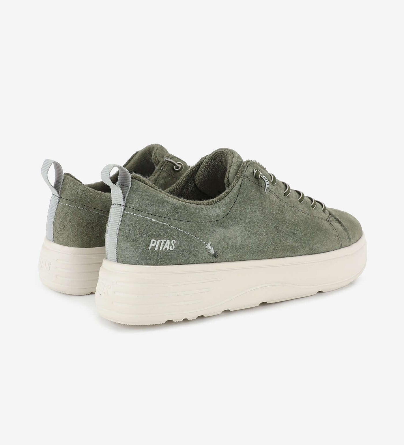 Green Yari Suede Sneakers by Pitas with water-repellent material, featuring easy-on laces and soft lining for comfort and support.