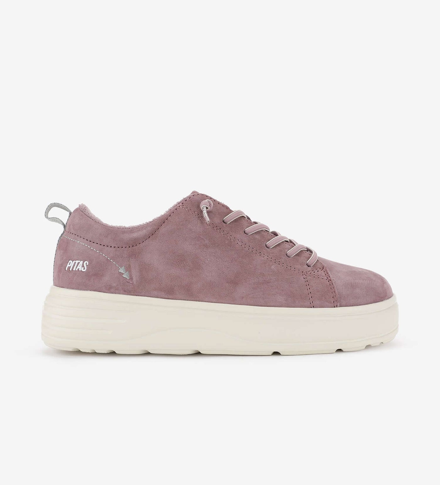 Yari Suede Sneakers in pink by Pitas, water-repellent with elastic laces, lightweight and breathable design on white background.