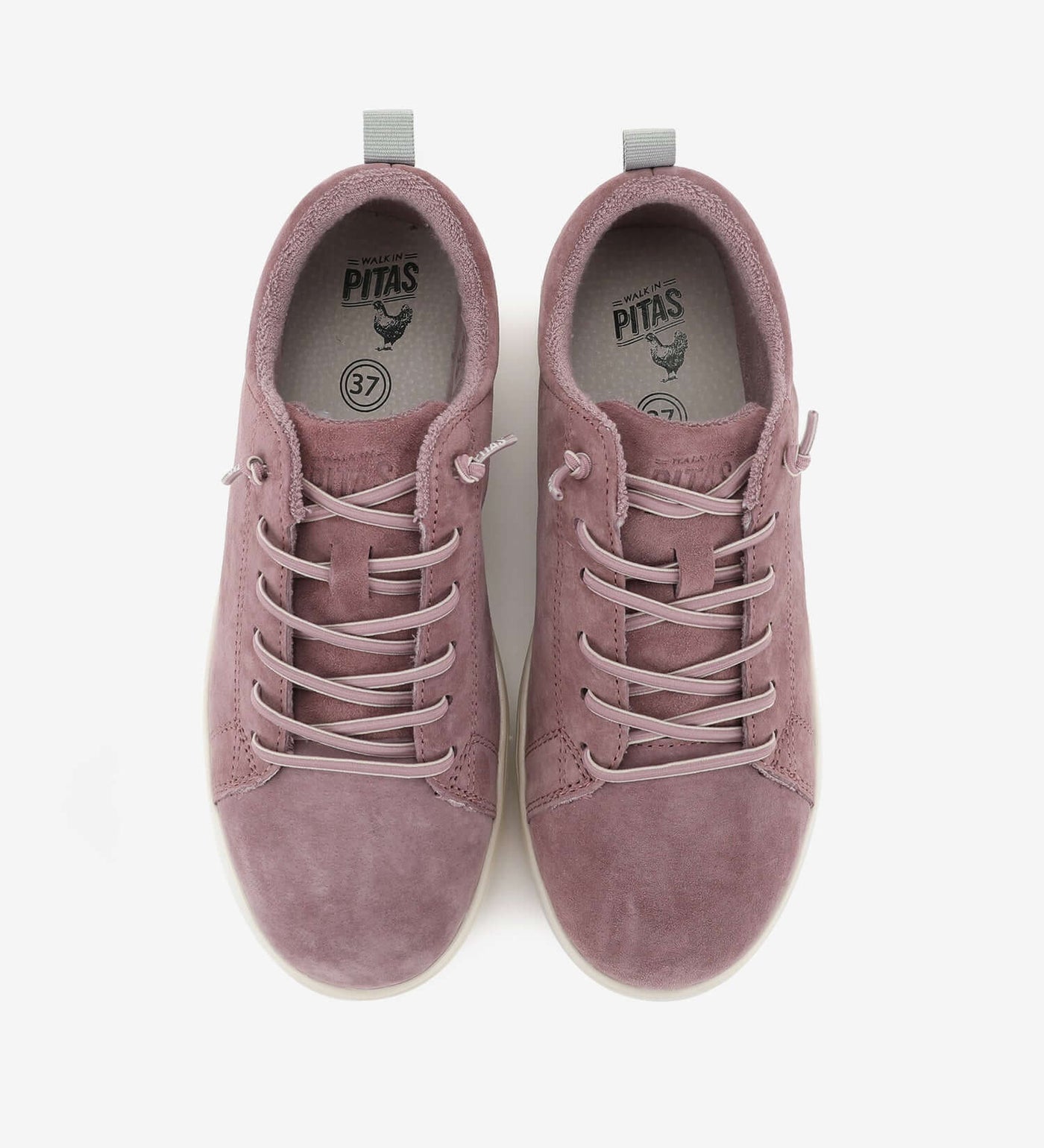 Pink Yari Suede Sneakers by Pitas with elastic easy-on laces, featuring a water-repellent, breathable design and premium suede material.