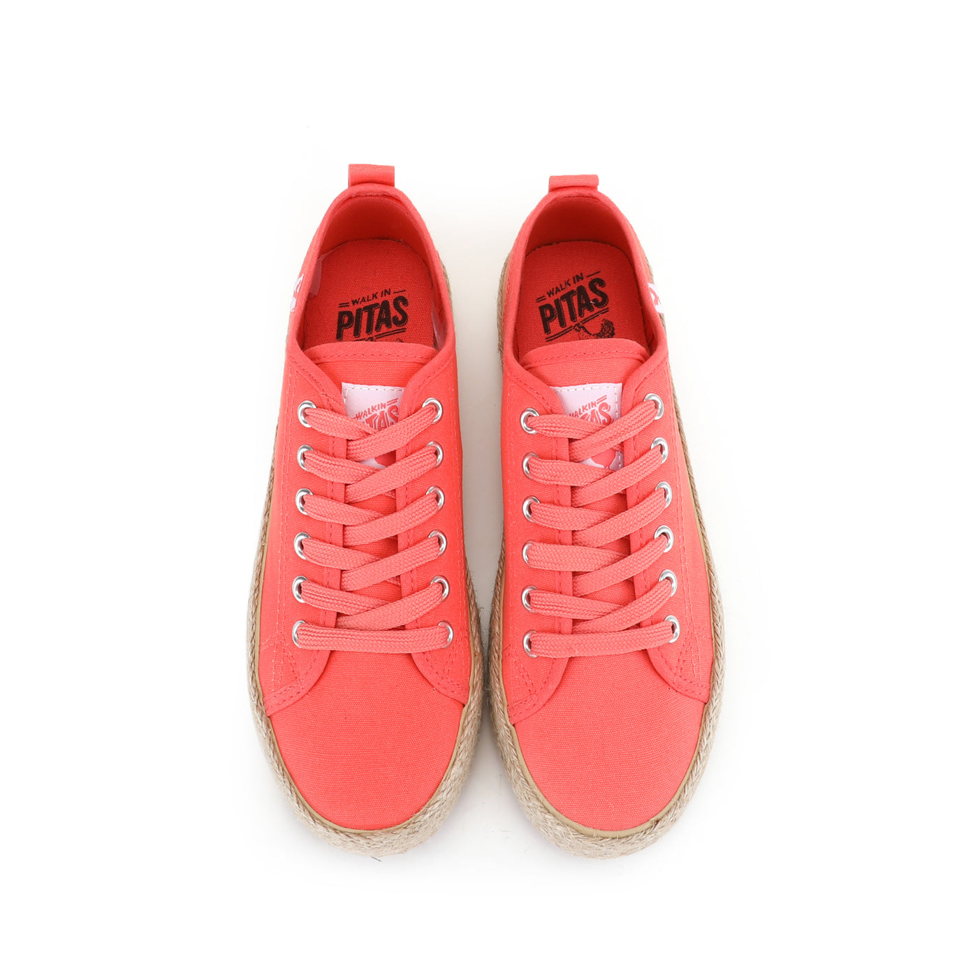 Coral red canvas lace-up espadrille sneakers