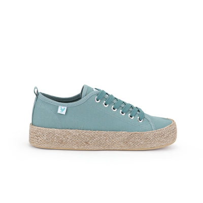 Mediterranean green canvas lace-up espadrille sneakers