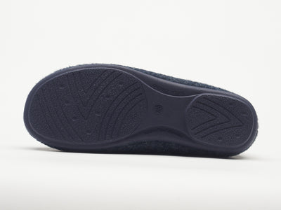 Women's navy blue felt and faux fur slippers