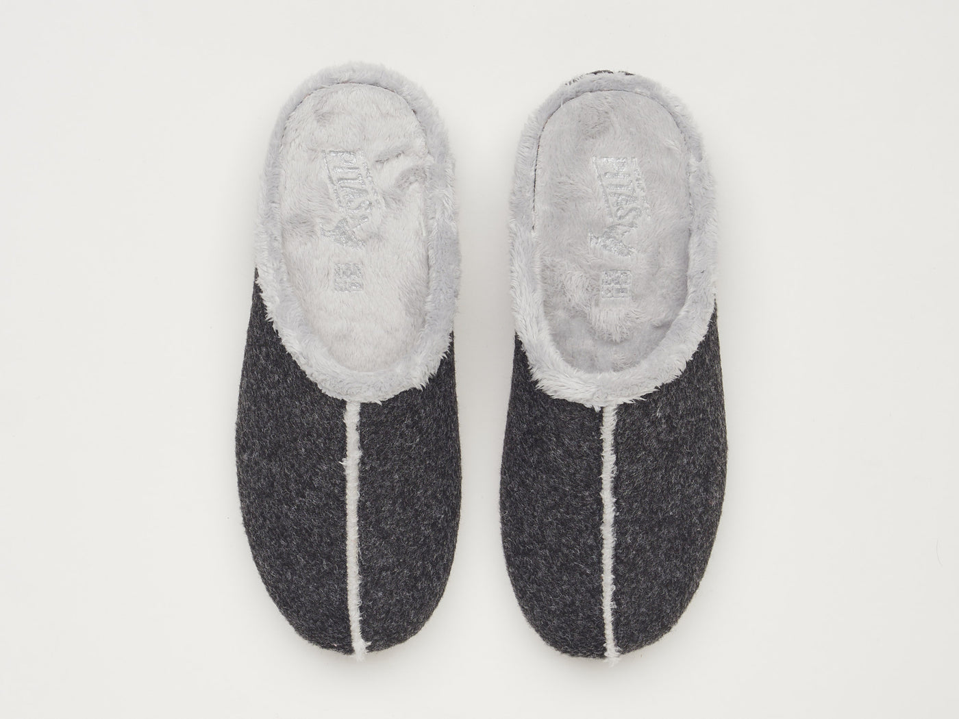 Women's grey felt and faux fur mule slippers