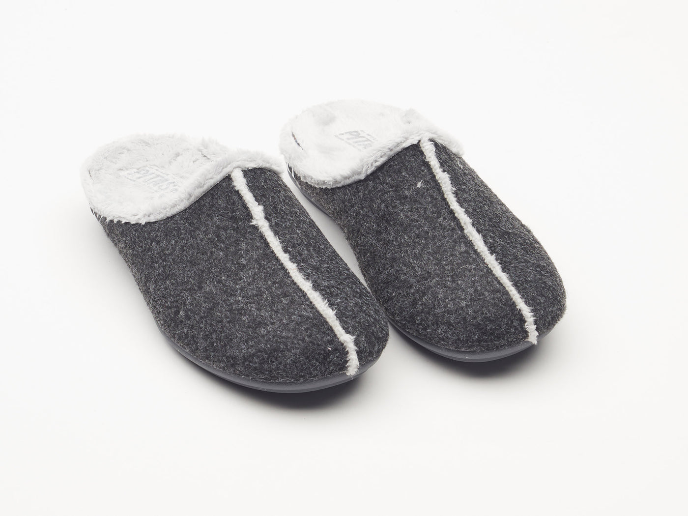 Women's grey felt and faux fur mule slippers